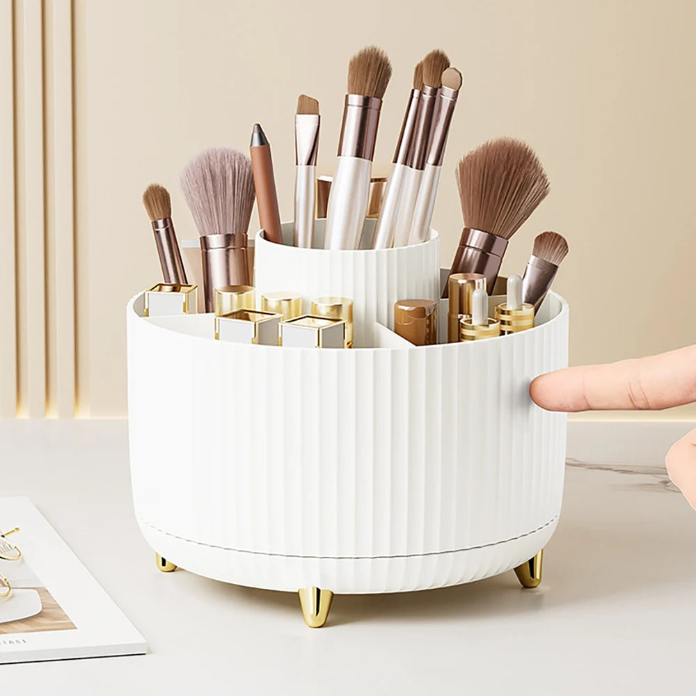 360° Rotating Makeup Organizer - Large Capacity Cosmetic Storage Box for Bathroom & Portable Lipstick/Brush Holder