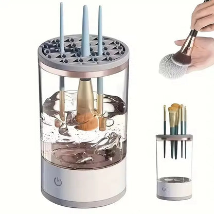 Portable Electric Makeup Brush Cleaner - USB Quick Clean Machine with Rubber Collar