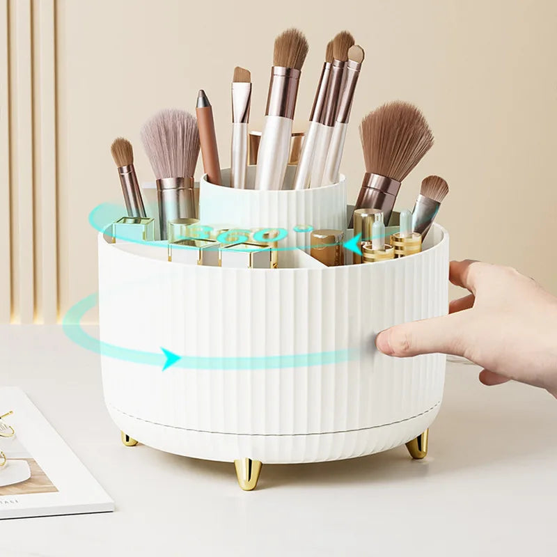 360° Rotating Makeup Organizer - Large Capacity Cosmetic Storage Box for Bathroom & Portable Lipstick/Brush Holder
