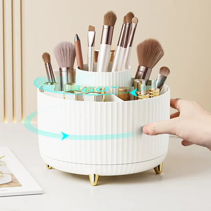 360° Rotating Makeup Organizer - Large Capacity Cosmetic Storage Box for Bathroom & Portable Lipstick/Brush Holder