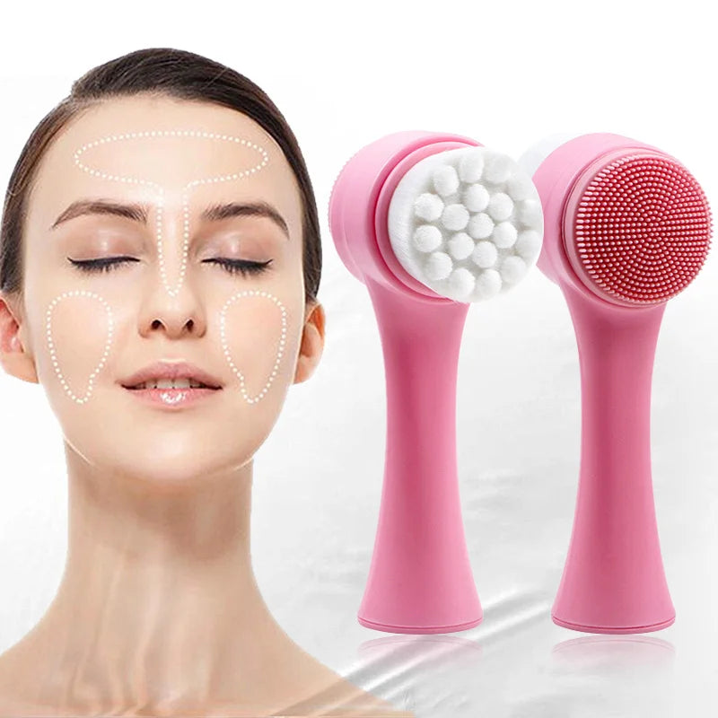 3D Silicone Facial Cleanser & Massage Brush - Soft Double Sided Bristles for Ultimate Skin Care
