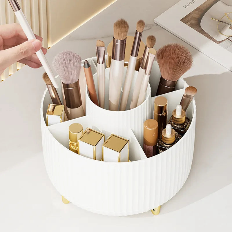 360° Rotating Makeup Organizer - Large Capacity Cosmetic Storage Box for Bathroom & Portable Lipstick/Brush Holder