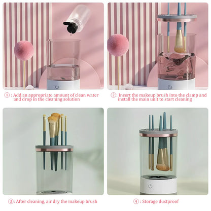 Portable Electric Makeup Brush Cleaner - USB Quick Clean Machine with Rubber Collar