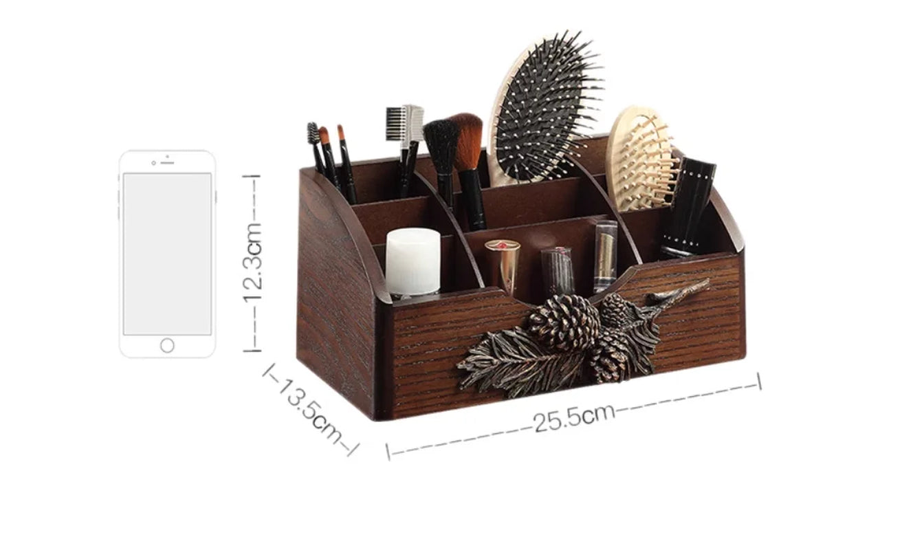 Chic Vintage Wooden Rotating Makeup Organizer with Drawer and Rack