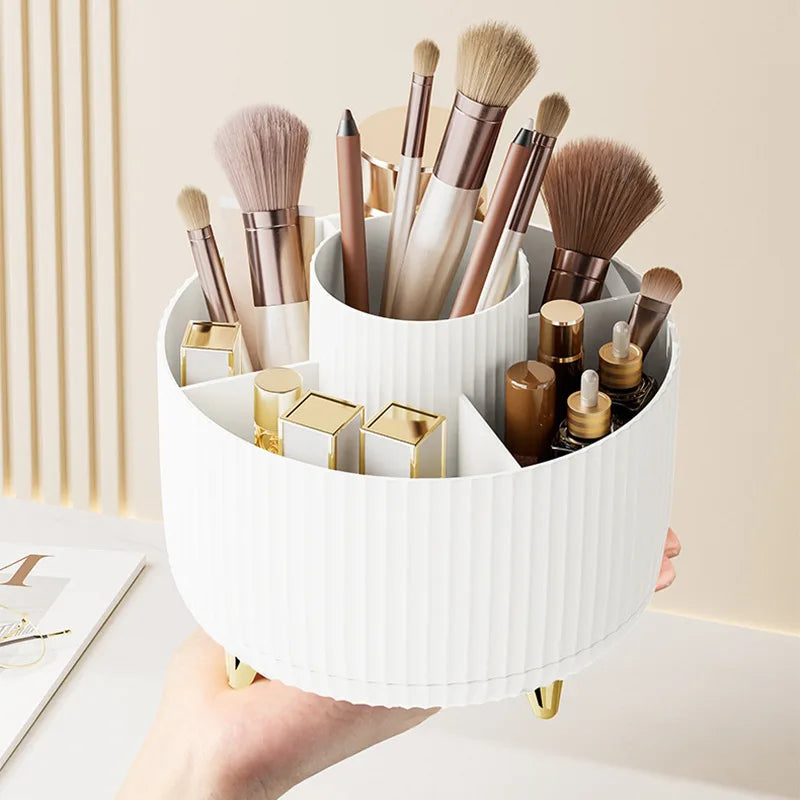 360° Rotating Makeup Organizer - Large Capacity Cosmetic Storage Box for Bathroom & Portable Lipstick/Brush Holder
