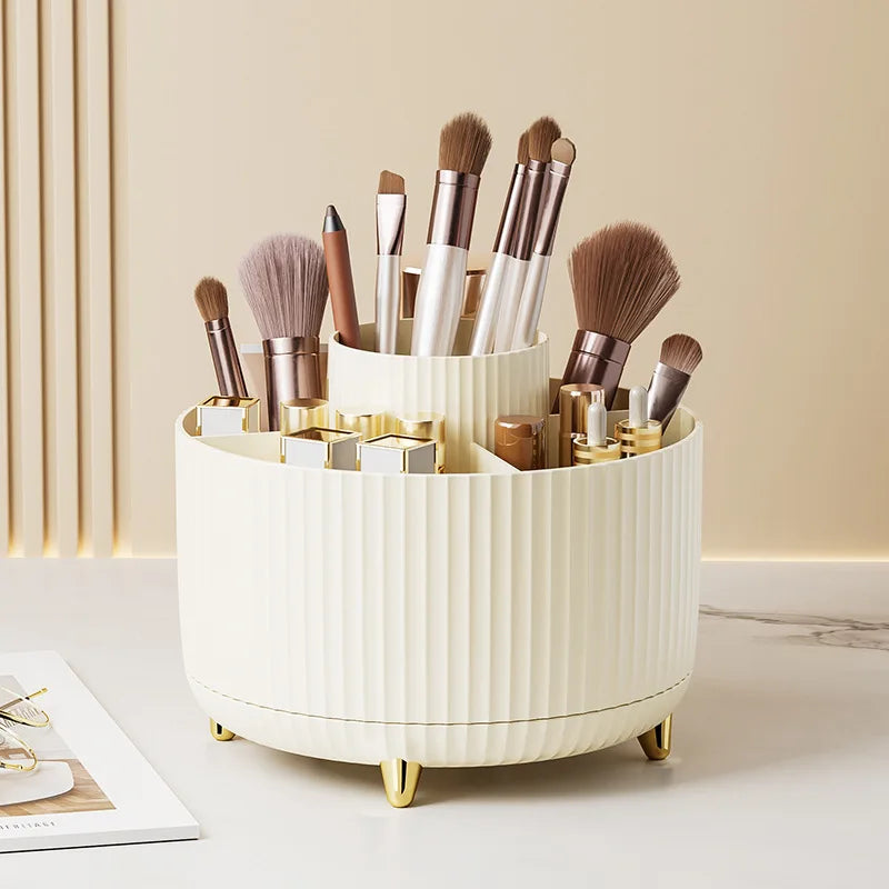 360° Rotating Makeup Organizer - Large Capacity Cosmetic Storage Box for Bathroom & Portable Lipstick/Brush Holder