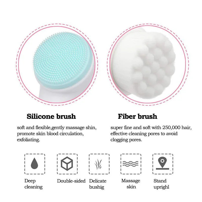 3D Silicone Facial Cleanser & Massage Brush - Soft Double Sided Bristles for Ultimate Skin Care