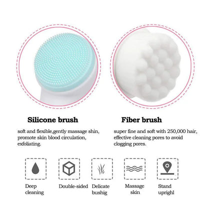 3D Silicone Facial Cleanser & Massage Brush - Soft Double Sided Bristles for Ultimate Skin Care