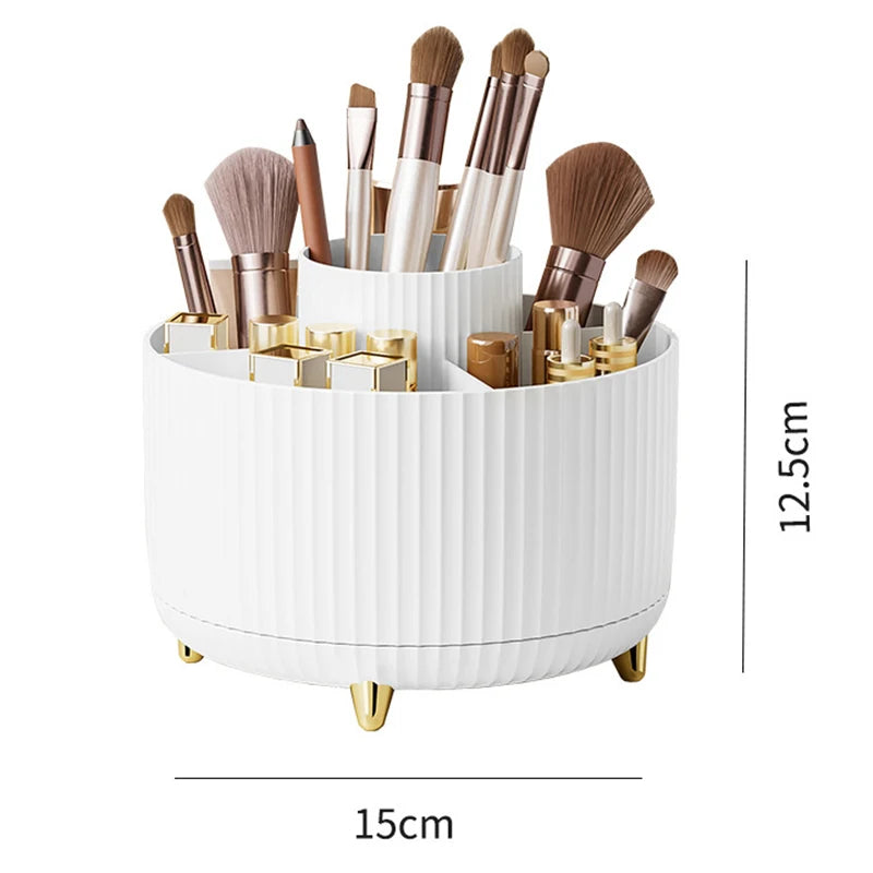360° Rotating Makeup Organizer - Large Capacity Cosmetic Storage Box for Bathroom & Portable Lipstick/Brush Holder