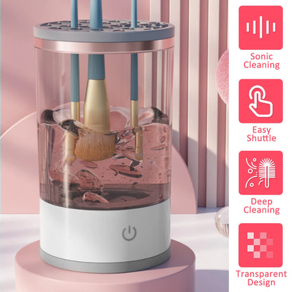 Portable Electric Makeup Brush Cleaner - USB Quick Clean Machine with Rubber Collar