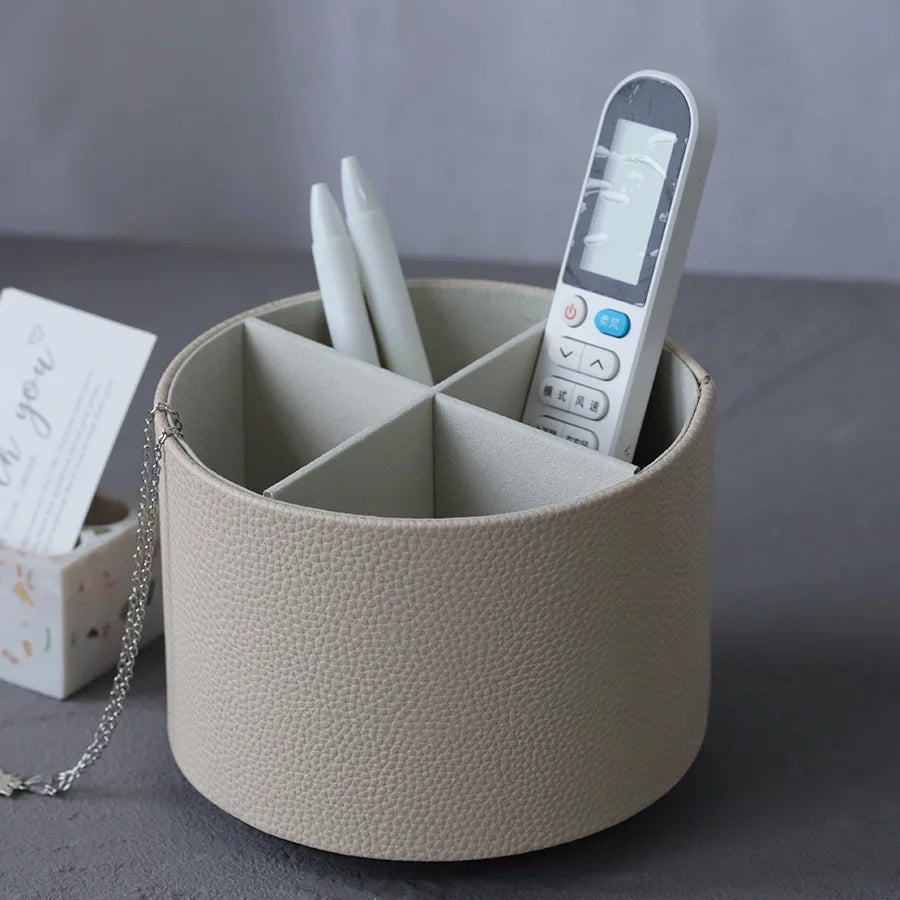 Nordic Style Yike Rotating Desktop Leather Storage Box Makeup Brush Storage Office Pen Holder Home Decoration
