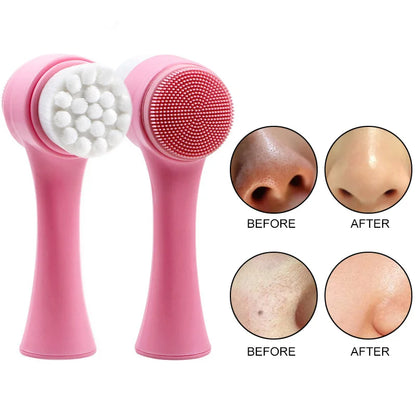3D Silicone Facial Cleanser & Massage Brush - Soft Double Sided Bristles for Ultimate Skin Care