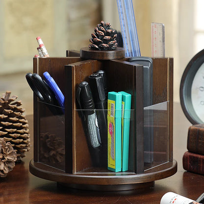 Chic Vintage Wooden Rotating Makeup Organizer with Drawer and Rack