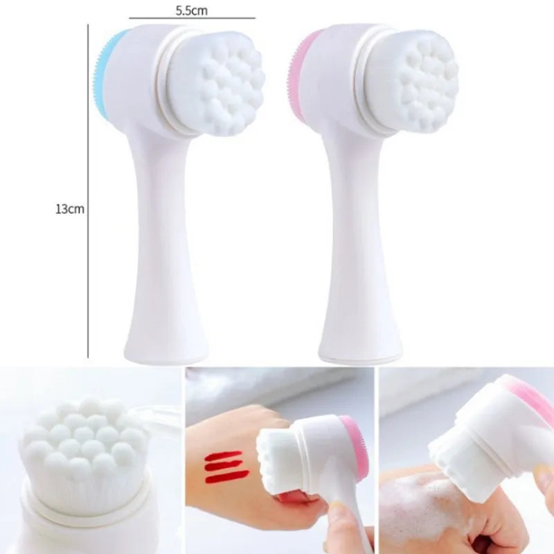 3D Silicone Facial Cleanser & Massage Brush - Soft Double Sided Bristles for Ultimate Skin Care